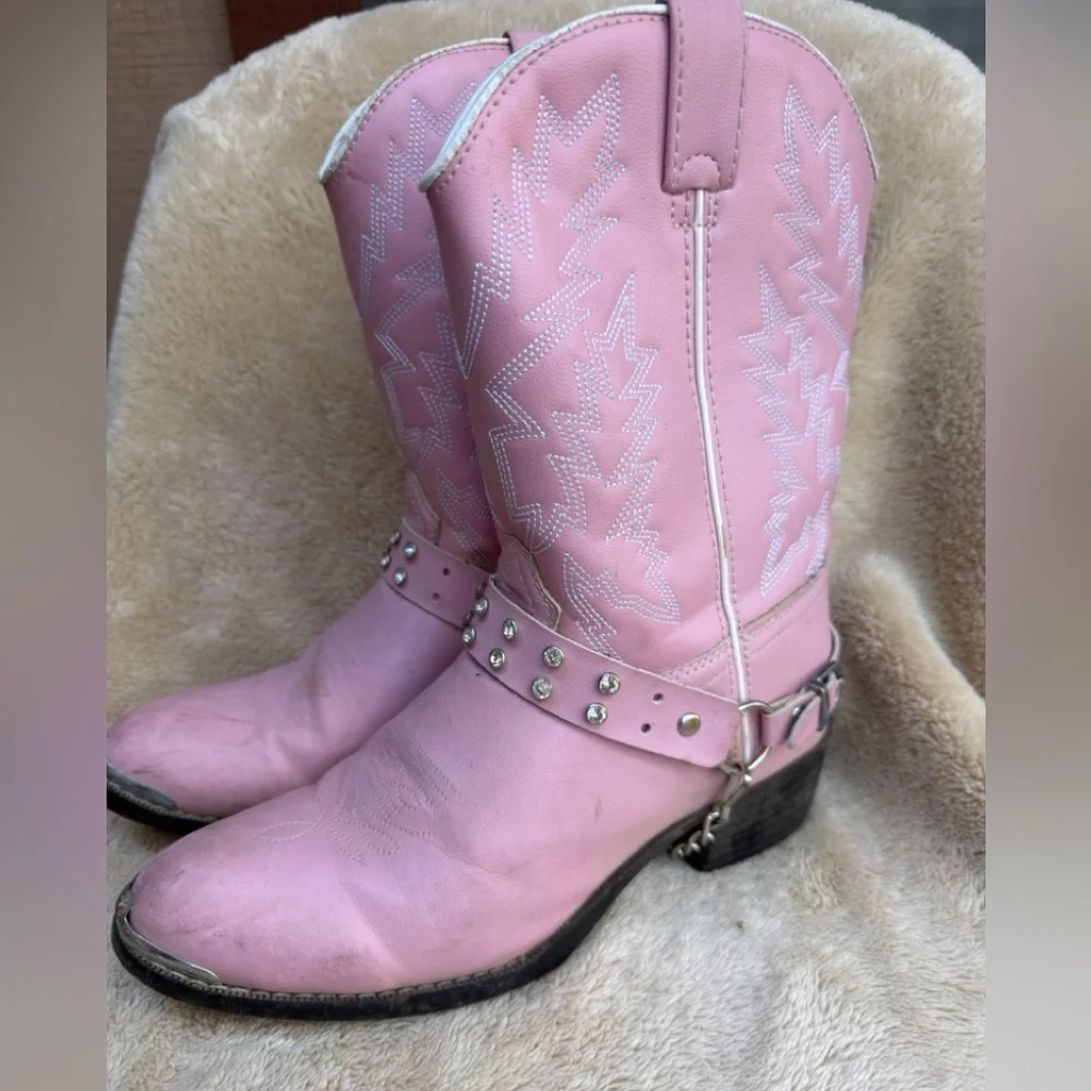 Durango L'il Kids Pink Rhinestone Wrap (Removable) Western Boots‎ Sz 6D EUC